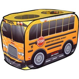 Pop Up School Bus Indoor Playhouse Kids Yellow Vehicle Toy Gift for Boys + Girls